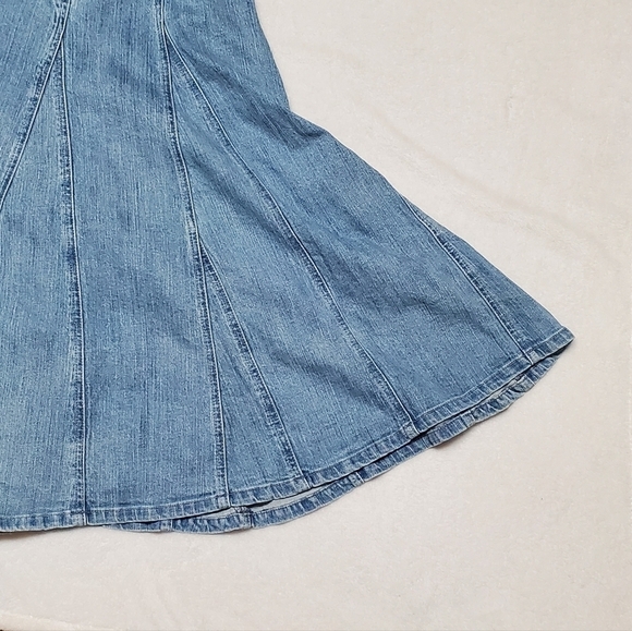 VINTAGE 1990s Light Wash Stone Wash High Rise Stretchy Midi Denim Panel Skirt M - Picture 11 of 11
